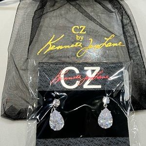 CZ By Kenneth Jay Lane - Look of Real Rhodium-Plated & Crystal Drop Earrings
